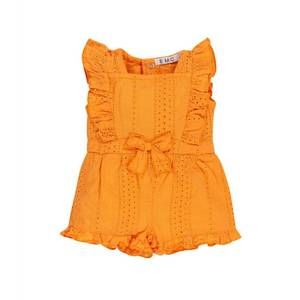 NEW EMC kids square neckline eyelet romper in clementine